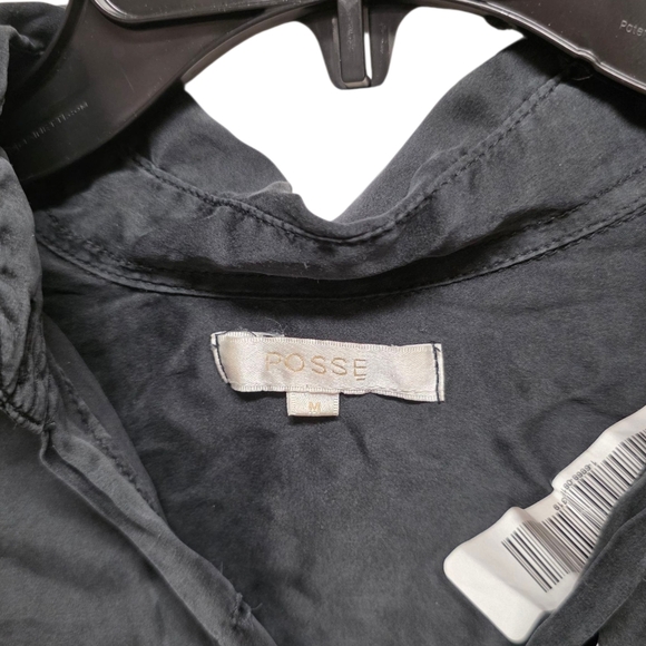 Posse Black 100% Silk Slit Sleeve Button-Up Shirt M - Picture 2 of 4